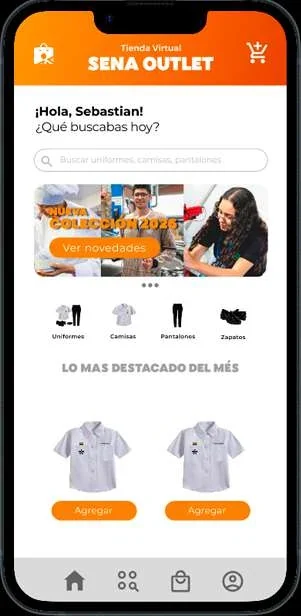 App SENA Outlet: inicio con productos más vendidos
