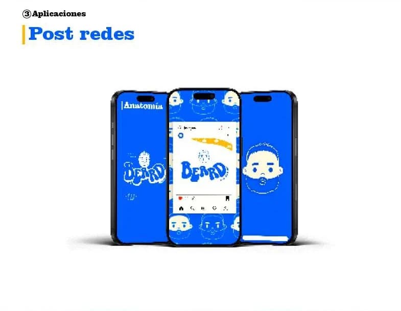 Mockup de posts en redes sociales en tres teléfonos