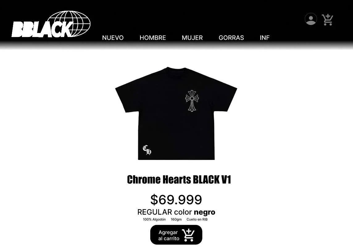 Tienda web BBLACK: detalle de producto