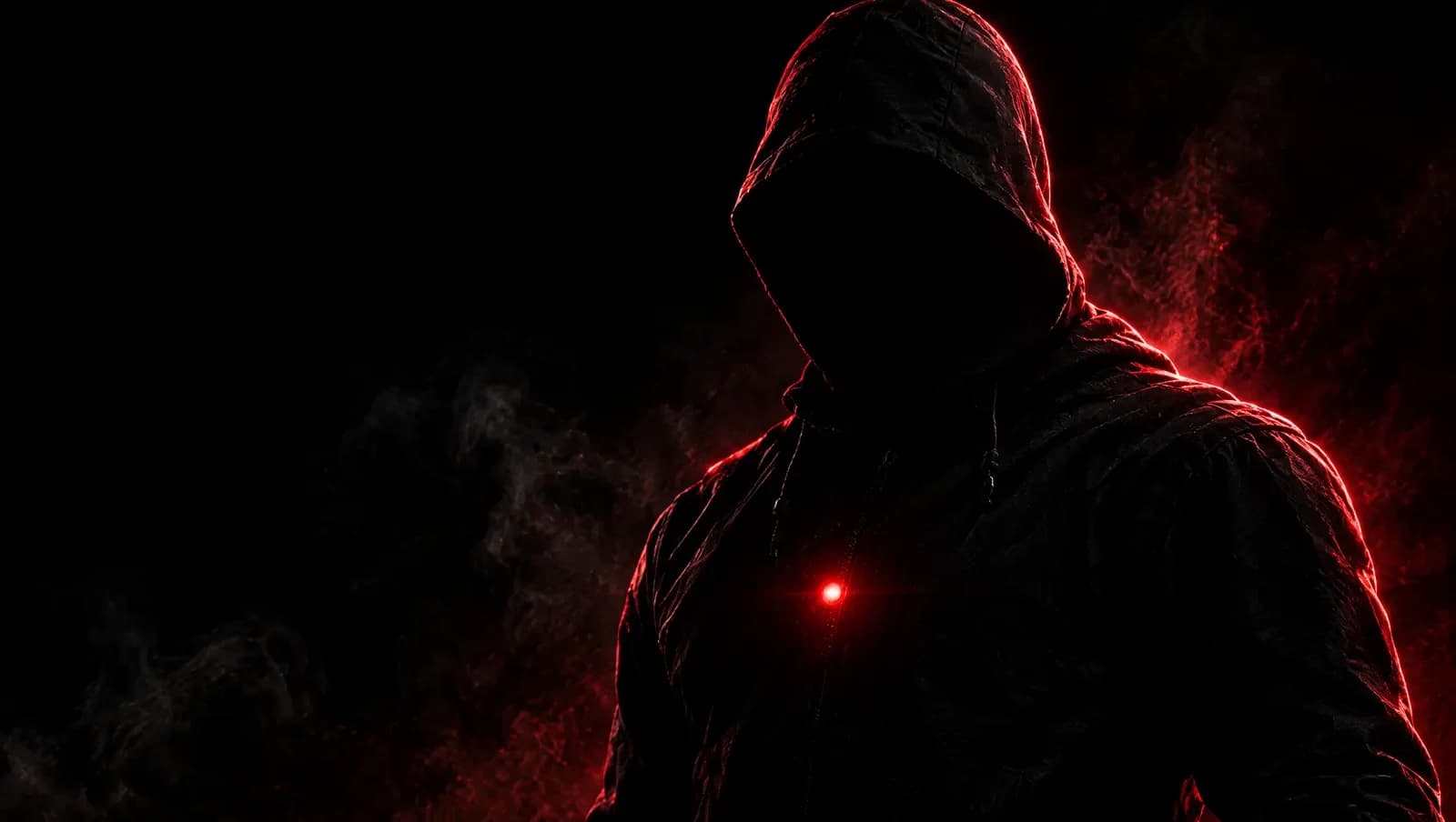 Silueta encapuchada de Daniel entre humo rojo